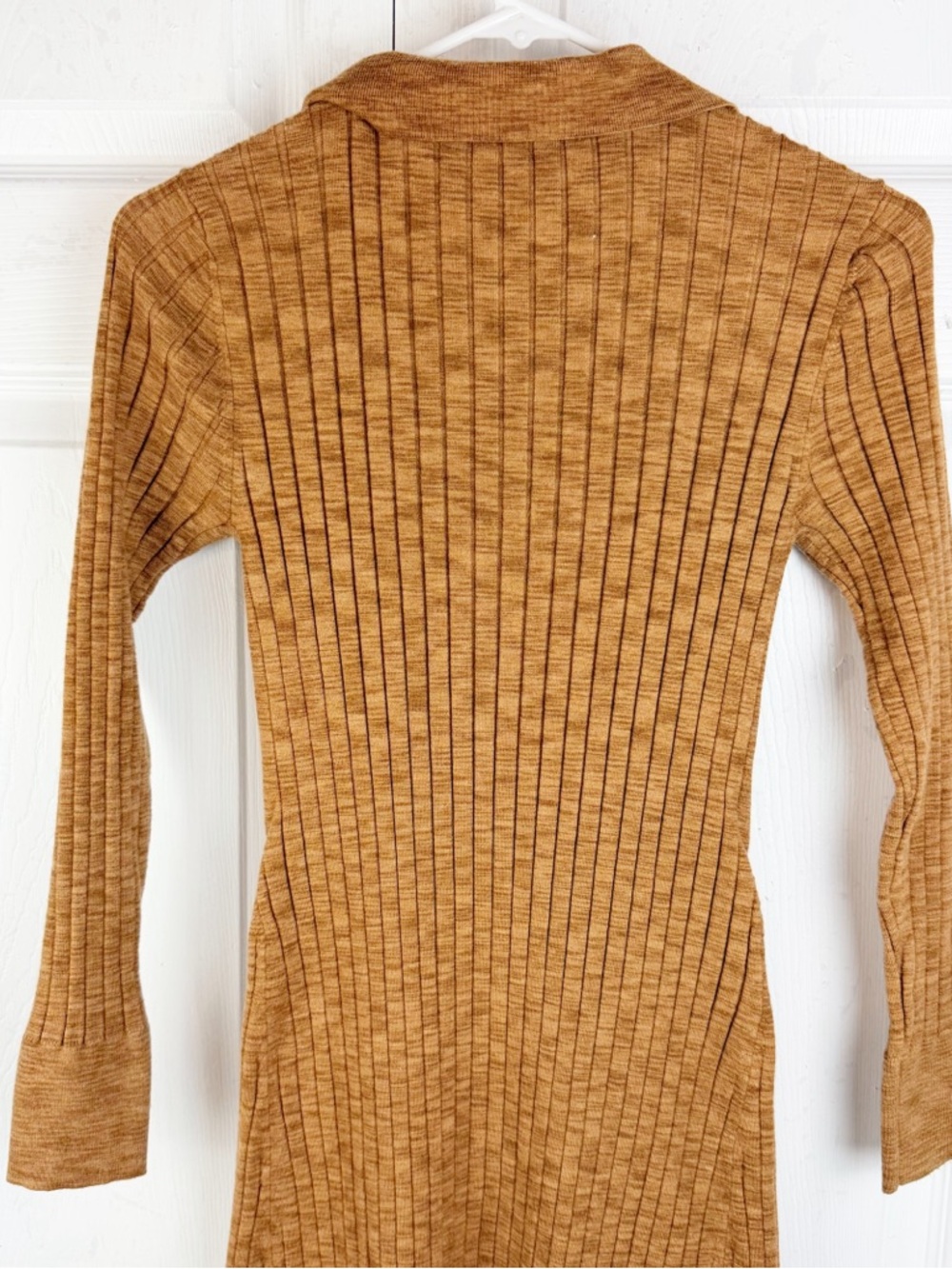LOFT Ribbed Knit Midi Size M Rust Tan Brown Long Sleeve Collared Sweater Dress - Picture 9 of 14